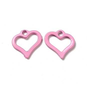 Spray Painted 201 Stainless Steel Charms, Heart Charm, Pearl Pink, 11.5x11x1.5mm, Hole: 1.6mm