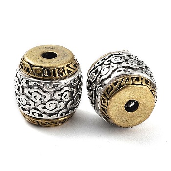 Brass Beads, Barrel with Cloud Pattern, Antique Silver & Antique Golden, 10x11.5mm, Hole: 2.5mm