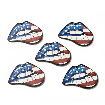 American Flag Theme Single Face Printed Aspen Wood Big Pendants, Lip Charm, Cornflower Blue, 38.5x54.5x2.5mm, Hole: 1.8mm