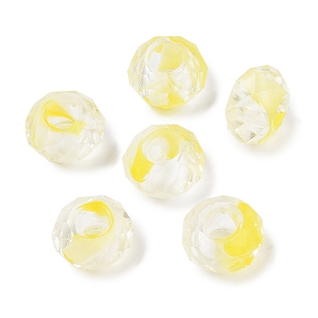 Two Tone Glass European Beads, Large Hole Beads, Faceted Rondelle, Champagne Yellow, 14x8mm, Hole: 5.5~6mm