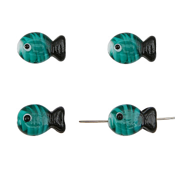 Handmade Lampwork Beads, Fish, Teal, 20x12mm, Hole: 2mm, about 1pc/bag