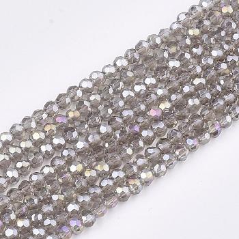 Electroplate Glass Beads Strands, AB Color Plated, Faceted(32 Facets), Round, Light Grey, 4mm, Hole: 0.5mm, about 100pcs/strand, 14.2 inch