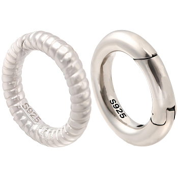 2Pcs 2 Styles 925 Sterling Silver Spring Gate Rings, 1Sheet Double Sided Suede Fabric Silver Polishing Cloth, Antique Silver & Platinum, 12x2~2.5mm, 1pc/style