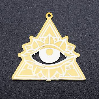 201 Stainless Steel Pendants, Laser Cut, All Seeing Eye, Golden, 33.5x35x1mm, Hole: 1.4mm