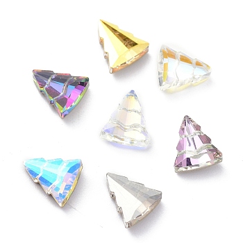 K9 Glass Rhinestone Cabochons, Pointed Back & Back Plated, Faceted, Christmas Tree, Mixed Color, 8x7.2x3mm