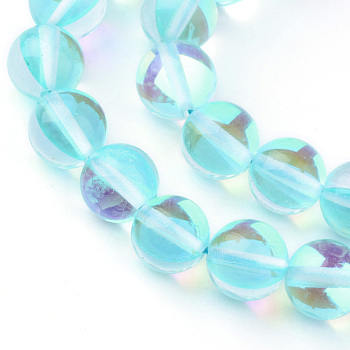 Synthetic Moonstone Beads Strands, Holographic Beads, Dyed, Round, Light Sky Blue, 8mm, Hole: 1mm, about 45~47pcs/strand, 14~15 inch