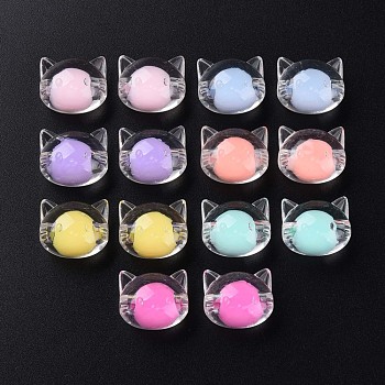 Transparent Acrylic Beads, Bead in Bead, Cat, Mixed Color, 16x18.5x14.5mm, Hole: 3.5mm, about 196pcs/500g