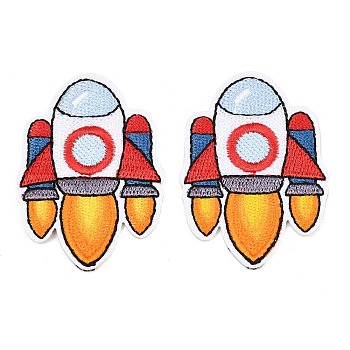 Polyester & Rayon Computerized Embroidery Cloth Iron on Sew on Patches, Appliques, Rocket, Colorful, 52.5x37.5x2mm