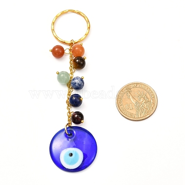 Natural Mixed stone with Evil Eye Lampwork Keychain(KEYC-JKC00270-02)-2
