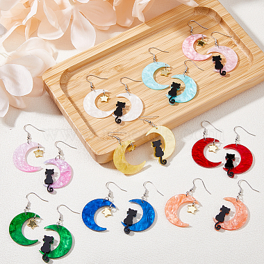 9 Sets 9 Colors Moon & Star & Cat Resin Asymmetrical Earrings(EJEW-FI0002-35)-5