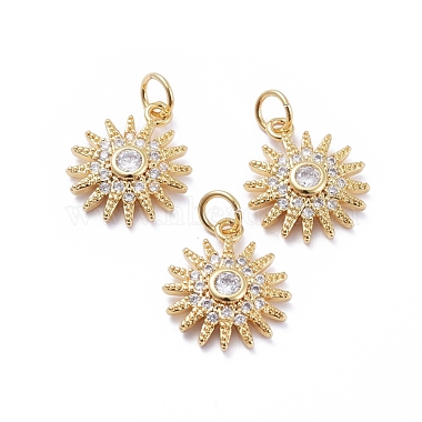 Golden Clear Flower Brass+Cubic Zirconia Pendants