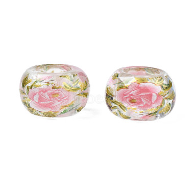 Flower Printed Transparent Acrylic Rondelle Beads(TACR-S160-01-D04)-2