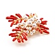 Coral Shape Alloy Brooch with Resin Pearl(JEWB-O009-19)-3