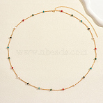 Stainless Steel Enamel Colorful Rondelle Popcorn Chain Long Necklaces for Women, Real 18K Gold Plated, 36.22 inch(92cm)(OU3594)