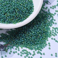 MIYUKI Round Rocailles Beads, Japanese Seed Beads, 11/0, (RR146FR) Matte Transparent Green AB, 2x1.3mm, Hole: 0.8mm, about 1111pcs/10g(X-SEED-G007-RR0146FR)