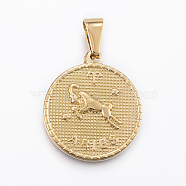 Real 18K Gold Plated 304 Stainless Steel Pendants, Flat Round with Twelve Constellation/Zodiac Sign, Aries, 29x25x3.2mm, Hole: 9x4.5mm(X-STAS-H372-01J)