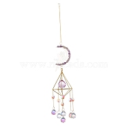 Moon & Fairy Iron AB Color Chandelier Decor Hanging Prism Ornaments, with Faceted Glass Prism & Amethyst, for Home Window Lighting Decoration, Golden, 480mm(HJEW-P012-05G)