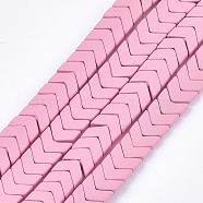 Spray Painted Non-magnetic Synthetic Hematite Beads Strands, Matte Style, Arrow/Chevron, Pink, 7x8x3mm, Hole: 0.7mm, about 96pcs/strand, 15.9 inch(G-T116-26-05)