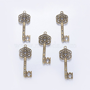 Tibetan Style Alloy Big Skeleton Key Pendants, Cadmium Free & Nickel Free & Lead Free, Antique Bronze, 60x22x2mm, Hole: 2mm(MLF9750Y-NF)