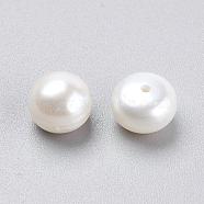 Grade AA Natural Cultured Freshwater Pearl Beads, Half Drilled Hole, Half Round, White, 7.5~8x5.5~6.5mm, Hole: 1mm(X-PEAR-D001-7.5-8-2AA)