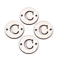Unfinished Natural Poplar Wood Links Connectors, Laser Cut, Flat Round with Word, Letter.C, 29.5x2.5mm, Hole: 2.5mm(WOOD-S045-140B-01C)