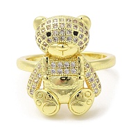 Bear Cubic Zirconia Open Cuff Rings, Rack Plating Brass Rings for Women, Golden, Inner Diameter: 16.4mm(RJEW-K247-02G)