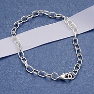 Iron Cable Chain Bracelet Making with Lobster Claw Clasps, fit DIY Fashion Bracelet Jewelry Making, Silver Color Plated, 205mm, Clasp: 12x7x3mm, Link: 7x4.5x1mm(X-IFIN-H031-S)
