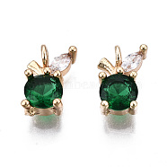 Brass Micro Pave Clear Cubic Zirconia Charms, with Glass, Light Gold, Long-Lasting Plated, Cadmium Free & Lead Free, Apple, Green, 10x6.5x4mm, Hole: 1.6mm(KK-S359-124-A02-RS)