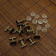DIY Brass Cufflink Findings Cuff Button Cabochon Settings and 14mm Clear Glass Cabochon Cover Sets, Nickel Free, Antique Bronze, Cuff Button: 27x16mm, Tray: 14mm(DIY-X0105-AB-NF)