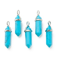 Synthetic Turquoise Pendants, with Platinum Tone Brass Findings, Bullet, 39.5x12x11.5mm, Hole: 4.5x2.8mm(G-M378-01P-A28)