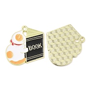 Alloy Enamel Pendants, Light Gold, Cat with Book Charm, Black, 24x23.5x1mm, Hole: 1.8mm(ENAM-C018-01C)