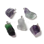 Raw Rough Natural Colorful Fluorite Pendants, Nuggets Charms, with Platinum Plated Iron Loops, 21~34.5x15~25.5x10~17mm, Hole: 2mm(G-A028-01A)
