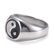 304 Stainless Steel Finger Rings, Yin Yang Ring, with Enamel, Gossip, Stainless Steel Color, Size 10, Inner Diameter: 20mm(STAS-H101-01P-10)