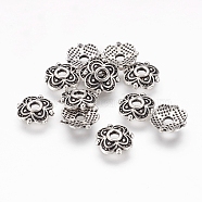 4-Petal Tibetan Style Alloy Flower Bead Caps,  Cadmium Free & Nickel Free & Lead Free, Antique Silver, 8x8x2mm, Hole: 2mm, about 50pcs/10g(X-TIBE-S222-AS-NR)