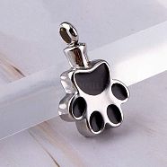 Openable Stainless Steel Memorial Urn Ashes Pendants, with Enamel, Paw Print, Black, 26.5x16.5mm(BOTT-PW0002-027C)