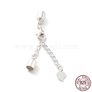 925 Sterling Silver Curb Chain Extender, End Chains with Lobster Claw Clasps and Cord Ends, Heart Chain Tabs, with S925 Stamp, Silver, 24mm(STER-G039-04C-S)
