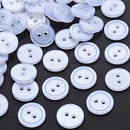 2-Hole Resin Buttons, Pearlized, Flat Round, Alice Blue, 14x2mm, Hole: 2mm(BUTT-N018-045)