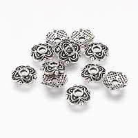 4-Petal Tibetan Style Alloy Flower Bead Caps,  Cadmium Free & Nickel Free & Lead Free, Antique Silver, 8x8x2mm, Hole: 2mm, about 50pcs/10g