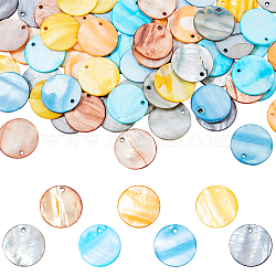 AHADERMAKER 70pcs 7 colors Dyed Natural Flat Round Shell Pendants, Mixed Color, 25x2mm, Hole: 2mm, 10pcs/color(SHEL-GA0001-08)
