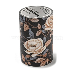 Flower Decorative Paper Tapes, Floral Adhesive Tapes, for DIY Scrapbooking Supplie Gift Decoration, Black, 60mm, about 2.19 Yards(2m)/Roll(STIC-C006-01F)