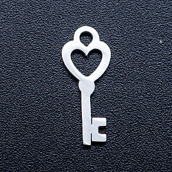 Non-Tarnish 201 Stainless Steel Pendants, Key Charms, Stainless Steel Color, 15x6x1mm, Hole: 1.6mm(STAS-T046-JA351)