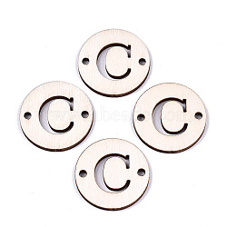 Unfinished Natural Poplar Wood Links Connectors, Laser Cut, Flat Round with Word, Letter.C, 29.5x2.5mm, Hole: 2.5mm(WOOD-S045-140B-01C)