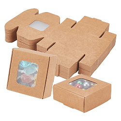 Square Foldable Creative Kraft Paper Box, Gift Box with Visible PVC Window, Tan, 5.5x5.5x2.5cm(CON-WH0089-20A)