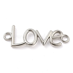 Alloy Word Love Connector Charms, Cadmium Free & Lead Free, Platinum, 15x40x2mm, Hole: 3mm, about 454pcs/1000g(FIND-G065-22P)