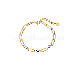 Crystal Rhinestone Diamond Link Bracelet with Stainless Steel Paperclip Chains, Golden, 7-1/8 inch(18cm)(ET8849-3)