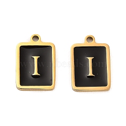 304 Stainless Steel Pendants, with Enamel, Rectangle with Letter Charm, Golden, Letter I, 17.5x12x1.5mm, Hole: 1.5mm(STAS-K265-11G-I)
