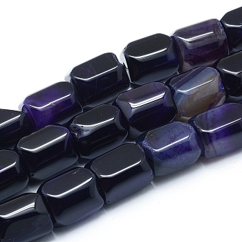 Natural Agate Beads Strands, Dyed & Heated, Column, Indigo, 19.5~20x14~15mm, Hole: 2mm, about 17~19pcs/strand, 14.76 inch(37.5cm)
