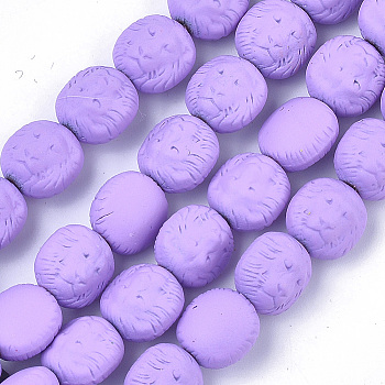 Spray Painted Non-magnetic Synthetic Hematite Beads Strands, Matte Style, Lion Head, Violet, 10x10x7mm, Hole: 1mm, about 39pcs/strand, 15.7 inch