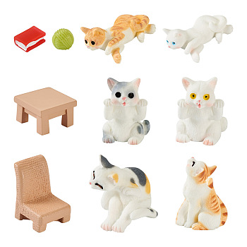10Pcs 10 Style Resin Cat/Chair/Table/Book/Yarn Ball Ornaments, Micro Landscape Home Desktop Decoration, Mixed Color, 9~44.5x7~30x4.5~33.5mm, 1pc/style