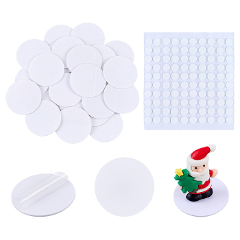 85Pcs Flat Round Acrylic Action Figure Display Pedestals, with 100Pcs Flat Round PVC Round Double Sided Adhesive, White, 5x0.2cm